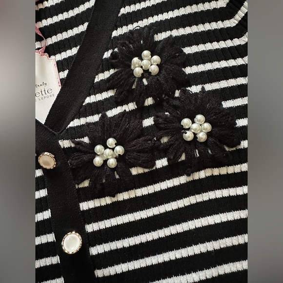 Nanette Lepore Black & White Striped Cardigan Top NWT - Picture 7 of 8